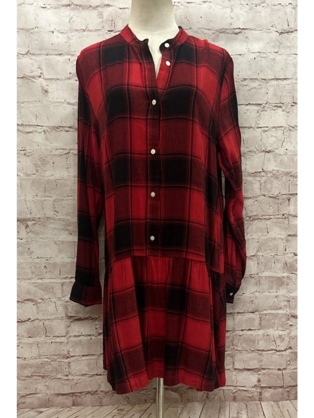GAP Womens Red Plaid Flannel Tunic Shirt Dress Long Sleeve Size Large NEW